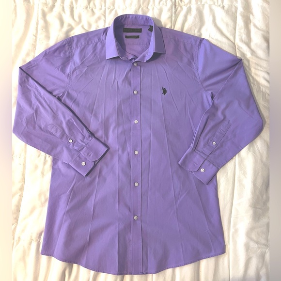 US Polo Assn Men’s Purple Button Up Long Sleeve Dress Shirt - Picture 2 of 5